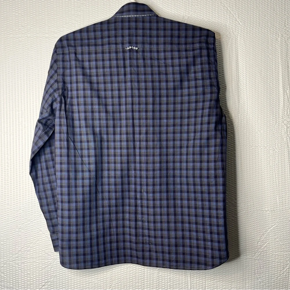 Stone Rose Made In Italy Blue/Grey/Black Check Dress Shirt Size S